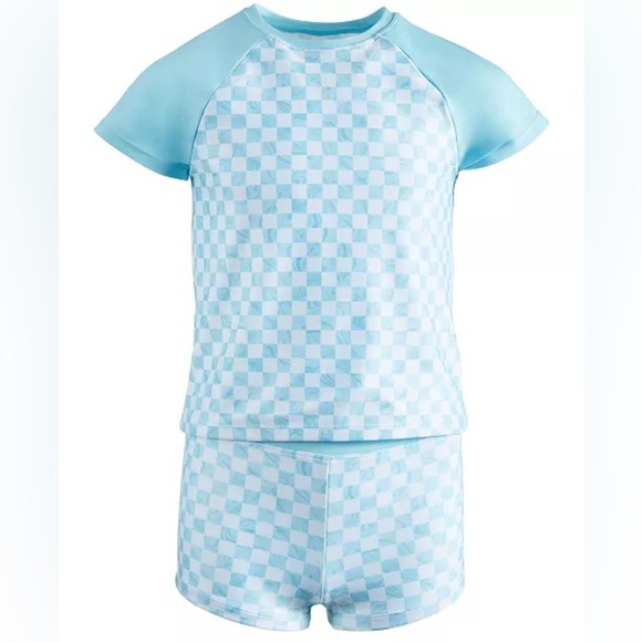 IDEOLOGY Big Girls 2-Pc Checkered Rash Guard & Swim Shorts Set | NEW/NWT!!🩵💙 - Picture 1 of 5